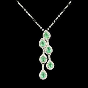 Natural Emerald White Zircon Pendant Necklace 925 Sterling Silver 18in Chain